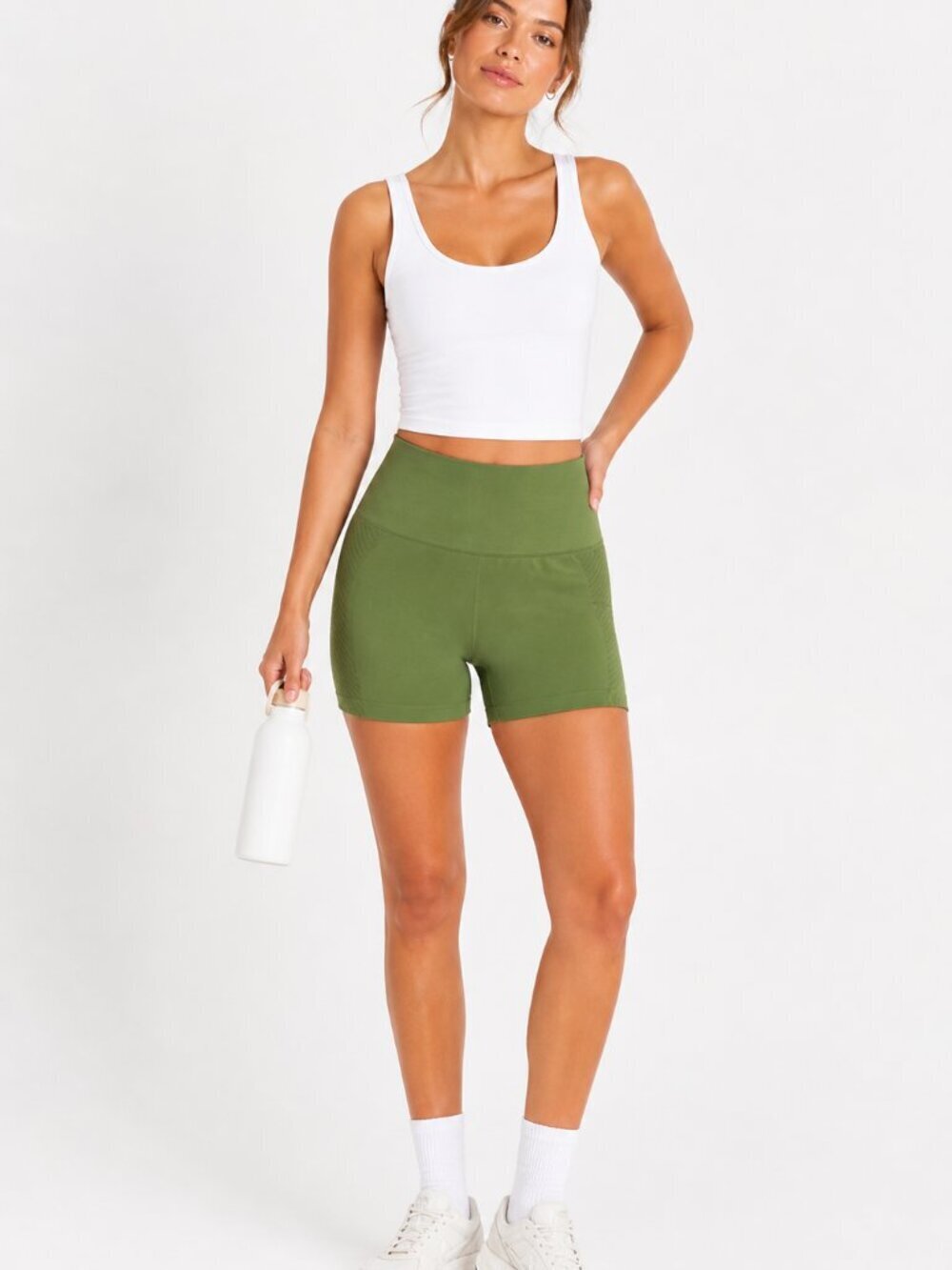 Set Active High Rise Ribbed Green Seamless Workout Shorts Size M athleisure gym